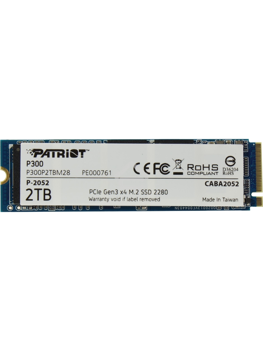 Накопитель SSD Patriot P300, 2TB, PCIe 3.0 x4, M.2 2280, NVMe, R/W 2100/1650