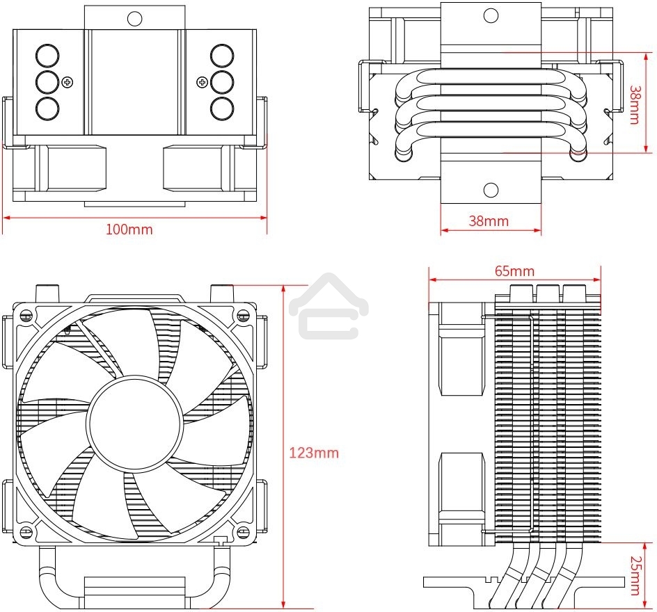 Кулер ID-COOLING SE-903-XT черный 92мм алюминий+медь 2200rpm 26db 4-pin 130w 123мм