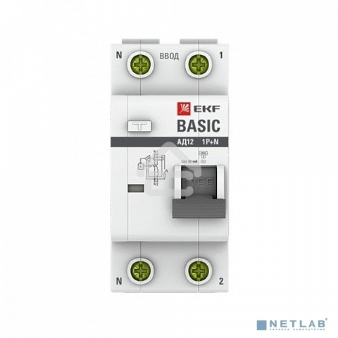 Выключатель автоматический дифференциального тока 1п+N C 25А 30мА тип АС эл. 4.5кА АД-12 Basic EKF DA12-25-30-bas