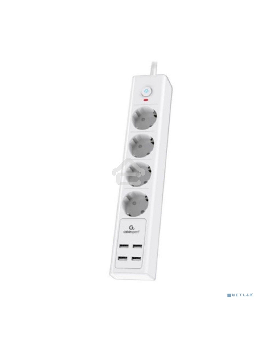 Сетевой фильтр Cablexpert Exnovo EXN-4-U4-W-2, 4р, 16А, 4хUSB, 3.4A, 2м, ур.защиты 4+, белый, коробка