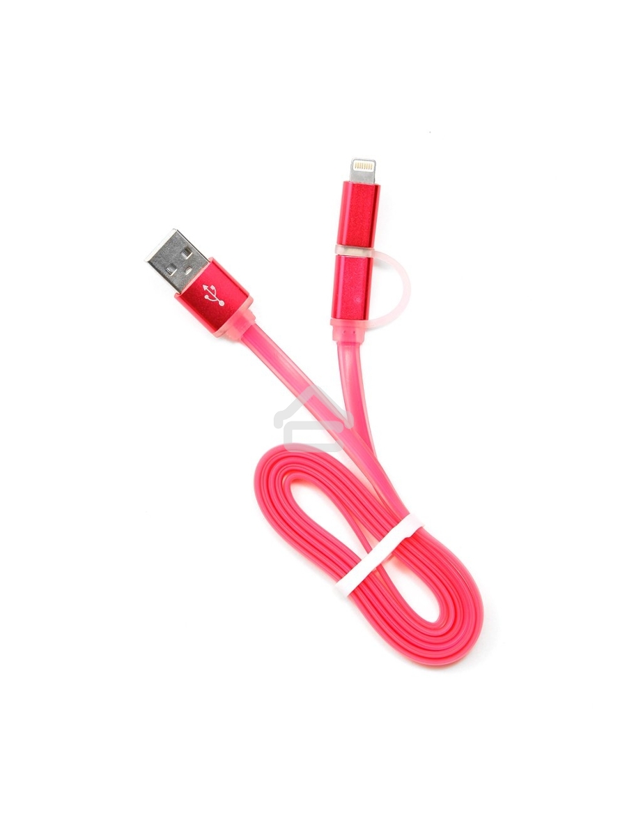 Кабель USB 2.0 Cablexpert CC-mAPUSB2pk1m, AM/microBM 5P - iPhone lightning, 1м, комбо кабель, алюминиевые разъемы, розовый, блистер