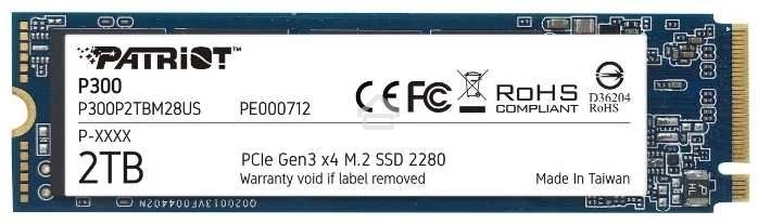 Накопитель SSD Patriot P300, 2TB, PCIe 3.0 x4, M.2 2280, NVMe, R/W 2100/1650