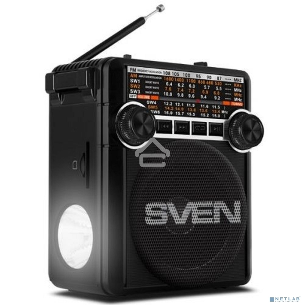 Радиоприемник АС SVEN SRP-355, черный (3 Вт, FM/AM/SW, USB, SD/microSD, фонарь, встроенный аккумулятор) АС SVEN SRP-355, черный (3 Вт, FM/AM/SW, USB, SD/microSD, фонарь, встроенный аккумулятор)