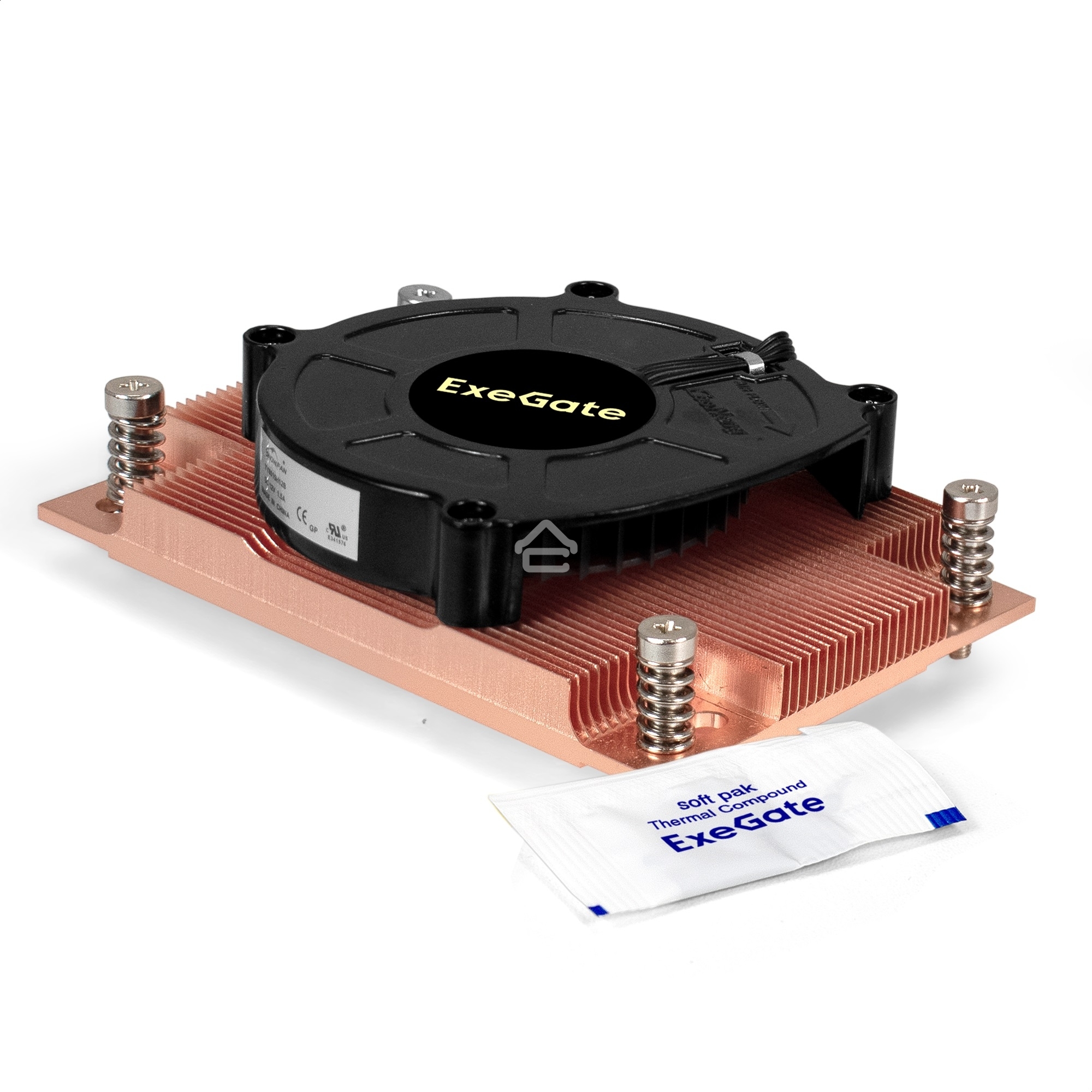 Кулер для процессора ExeGate ESNK-P0062AP4v2.PWM.1U.SP3.Cu медный, 80 мм, медь, 6300 об/мин, 63 дБ, 4 pin, 165 Вт, 27 мм