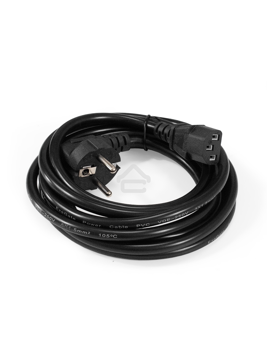 Кабель питания ExeGate Power PC-3P (Евровилка угловая Schuko->C13, VDE-250V-3*1.5mm2, медь, черный, 10A, 3м)