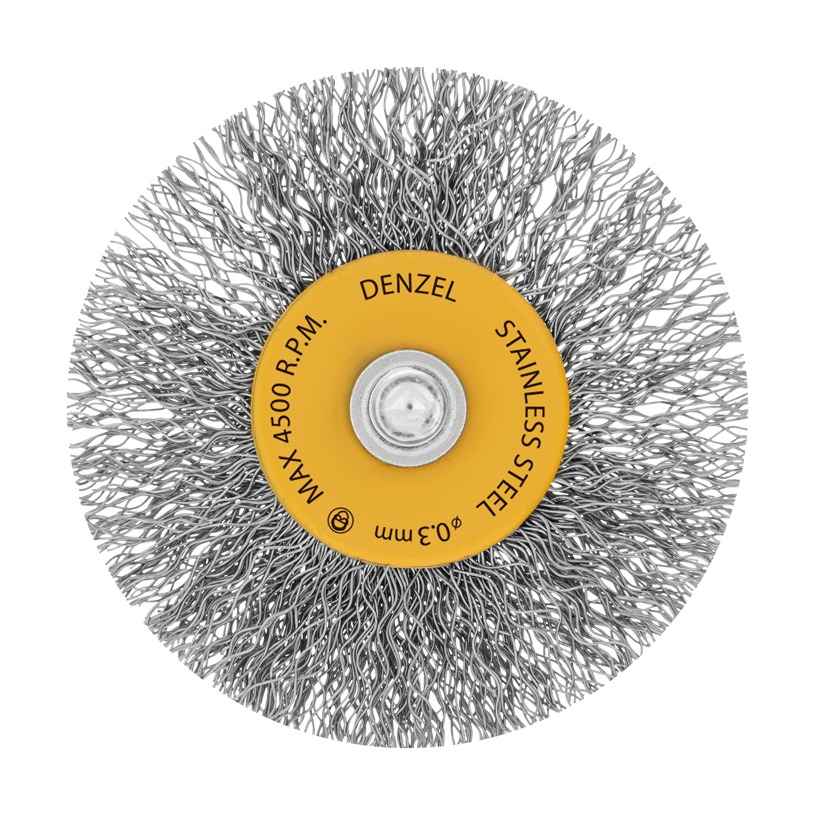 Щетка для дрели Denzel 60 мм, плоская, со шпилькой, нержавеющая витая проволока