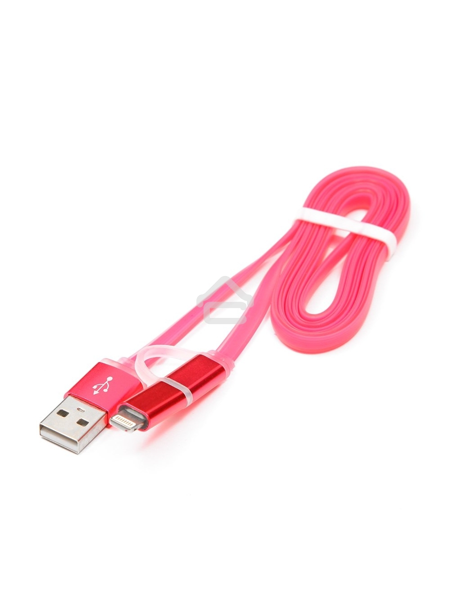 Кабель USB 2.0 Cablexpert CC-mAPUSB2pk1m, AM/microBM 5P - iPhone lightning, 1м, комбо кабель, алюминиевые разъемы, розовый, блистер