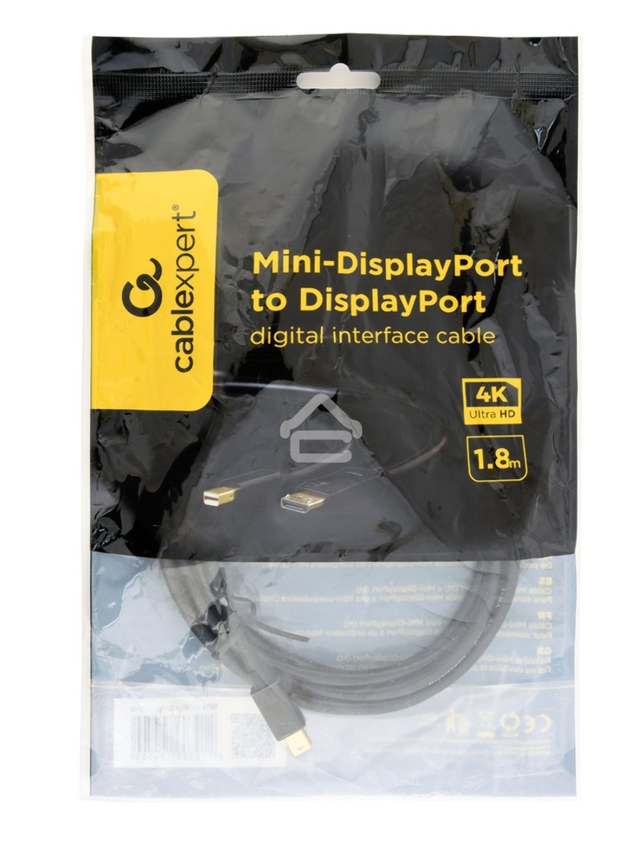 Кабель miniDP<->DP Cablexpert CCP-mDP2-6 , 20M/20M, v.1.2, 4K, 1.8м, черный, позол.разъемы, пакет