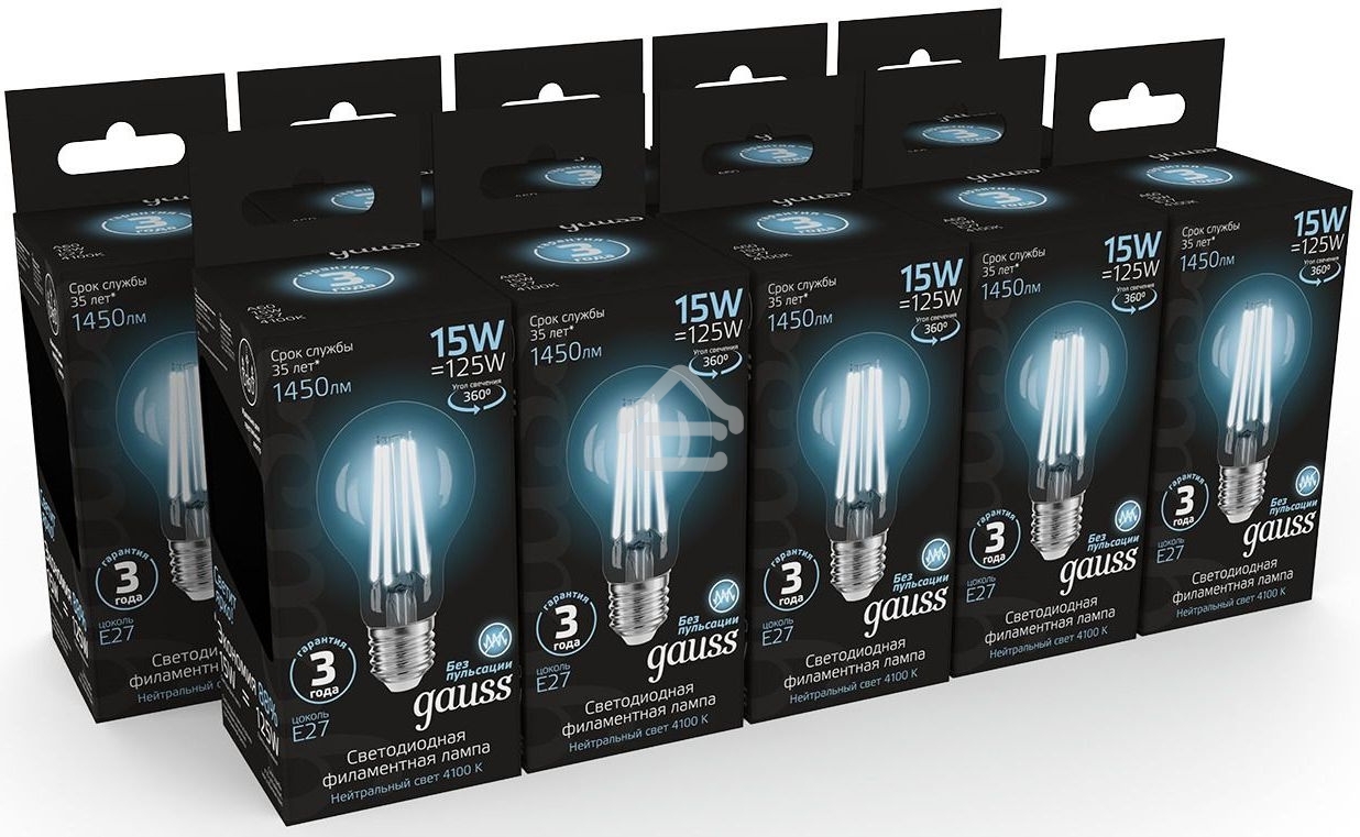 Лампа cветодиодная Gauss Filament А60 15W 1450lm 4100К Е27 LED 1/10/40