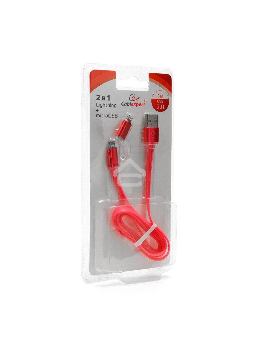 Кабель USB 2.0 Cablexpert CC-mAPUSB2pk1m, AM/microBM 5P - iPhone lightning, 1м, комбо кабель, алюминиевые разъемы, розовый, блистер