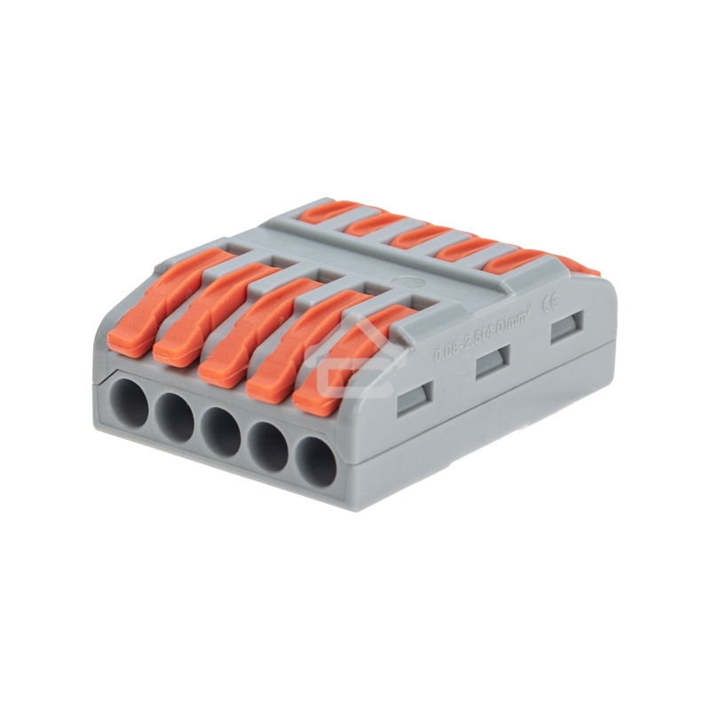 Клемма Rexant СМК 222-425 проходная 5 полюсов (0,08-4 мм²), серый (30 шт/уп)