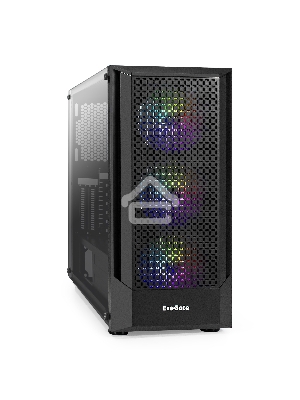 Корпус Miditower ExeGate EVO-8227 (ATX, без БП, 2*USB+1*USB3.0+HD Audio, черный, 3 вент. с RGB подсветкой, боковая панель - закаленное стекло)