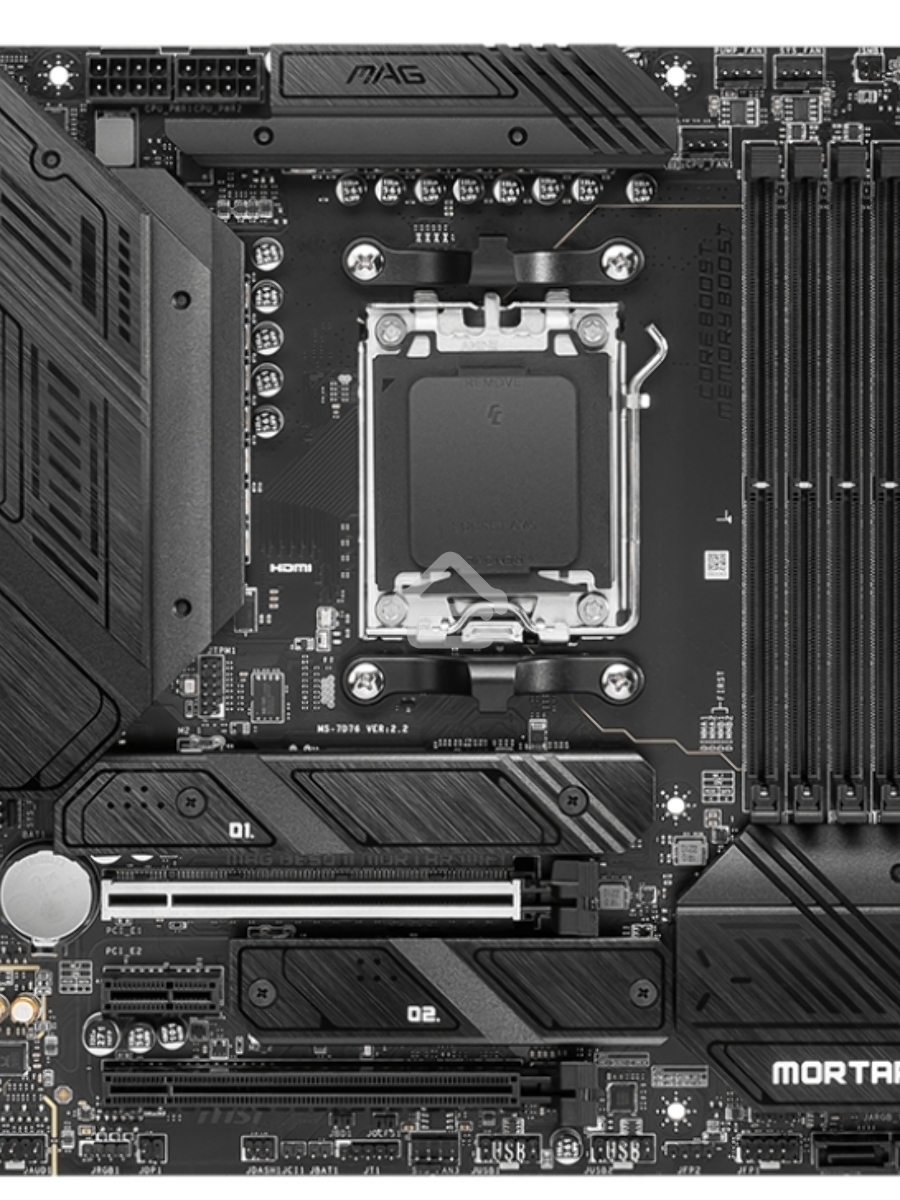 Материнская плата MSI MAG B650M MORTAR WIFI, AM5, AMD B650, 4xDDR5, 6xSATA, 2xM.2, 1xPCI-E 4.0 x16, 1xPCI-E 4.0 x4, 1xHDMI, 1xDP, 1x2.5Gb LAN, 3xUSB 3.2 Gen 2, 4xUSB 3.2 Gen 1, 1xUSB-C 3.2 Gen 2x2, 5x3.5мм аудио, 7.1, Micro-ATX