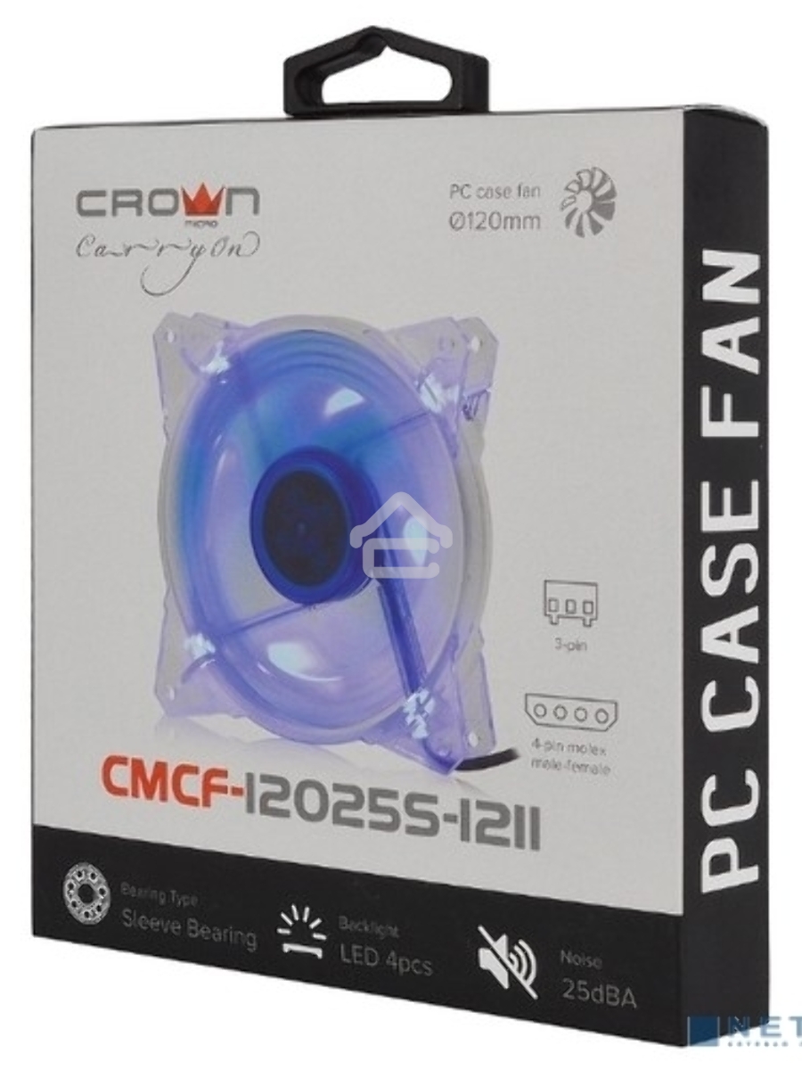 Вентилятор для корпуса Crown CMCF-12025S-1211 прозрачный/синий, 120 мм, 1650 об/мин, 28 дБ, 3 pin