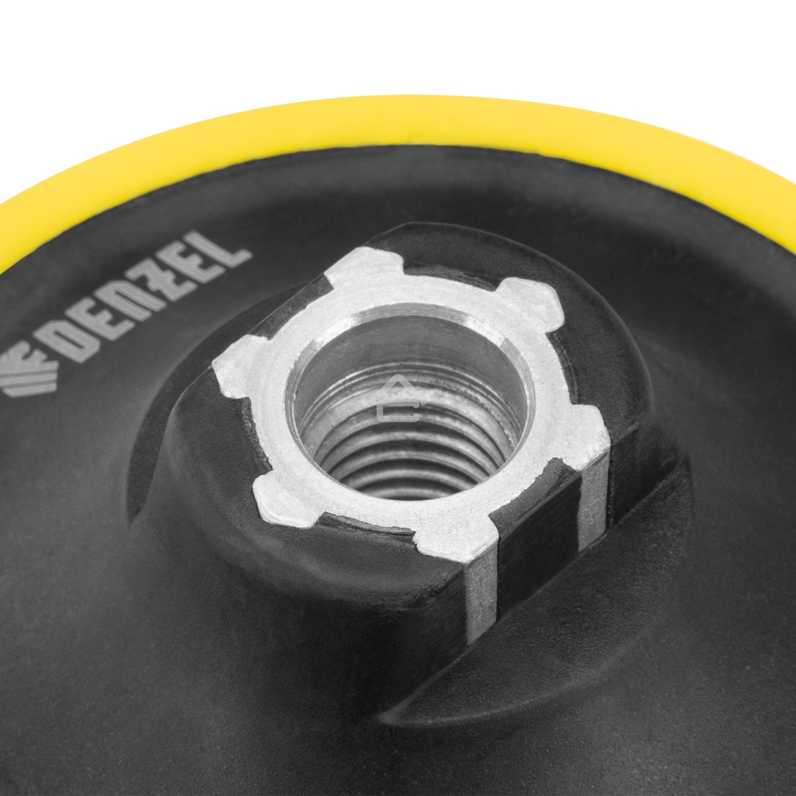 Тарелка опорная Denzel для дрели и УШМ с липучкой, 150 мм, мягкая, с адаптером c М14 на d8