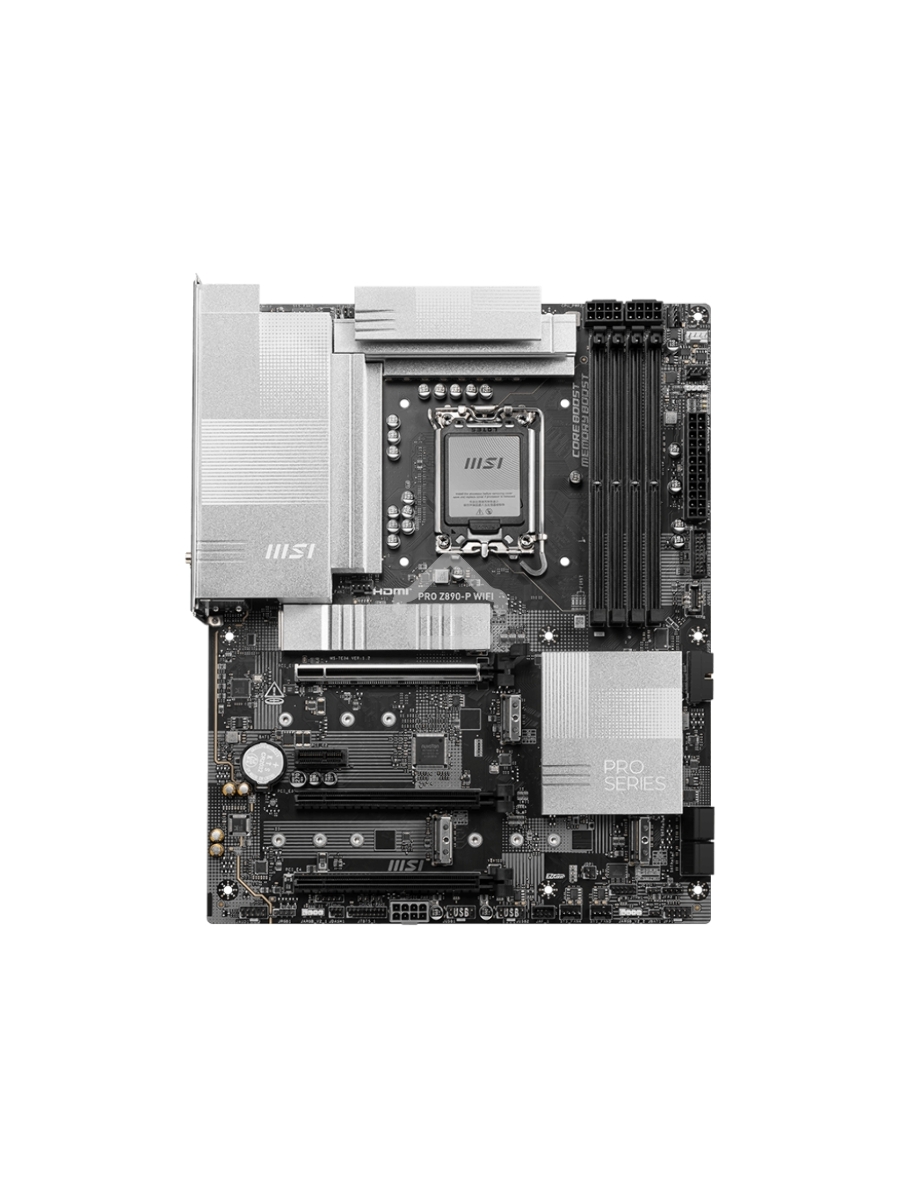 Материнская плата MSI PRO Z890-P WIFI, LGA 1851, Intel Z890, 4xDDR5, 4xSATA, 4xM.2, 1xPCIe 5.0 x16, 2xPCIe 4.0 x4, 1xPCIe 3.0 x1, 1xHDMI, 1xDP, 1xUSB-C Thunderbolt 4, 1xUSB-C 3.2 Gen 2, 1x 5Gb LAN, 2xUSB-A 3.2 Gen 1, 1xUSB-A 3.2 Gen 2, 4xUSB-A 2.0, 3x3.5 