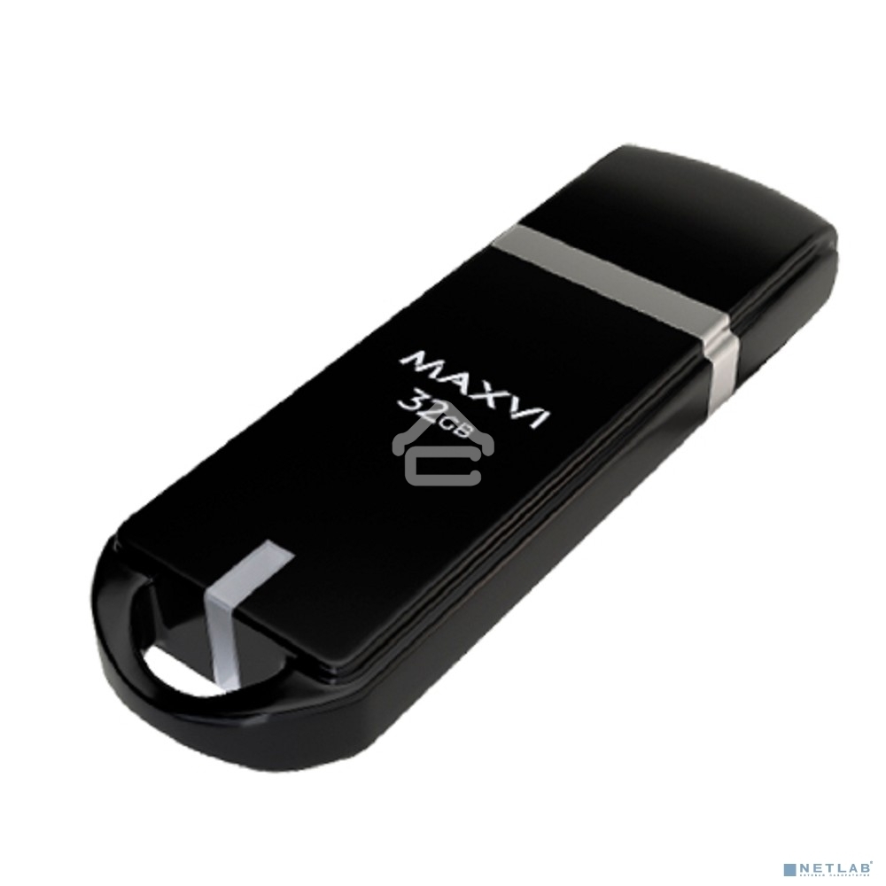 Флешка USB R/W Maxvi P3 32GB USB 2.0 black, монолит с колпачком, ABS пластик