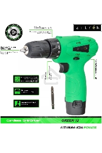 Дрель-шуруповерт Zitrek Green 12-Li  063-4072, Аккумуляторная, 12В, 2 АКБ, Кейс