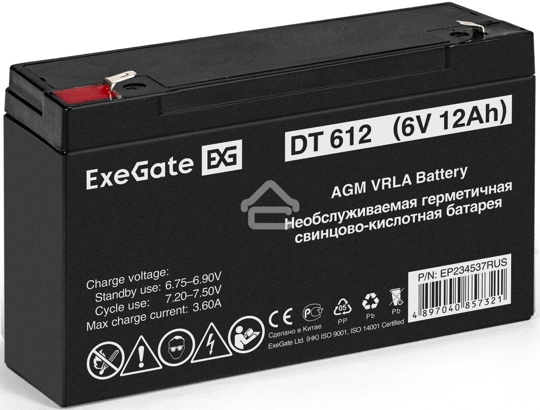 Батарея ExeGate EP234537RUS DT 612/EXG6120 (6V 12Ah) клеммы F1