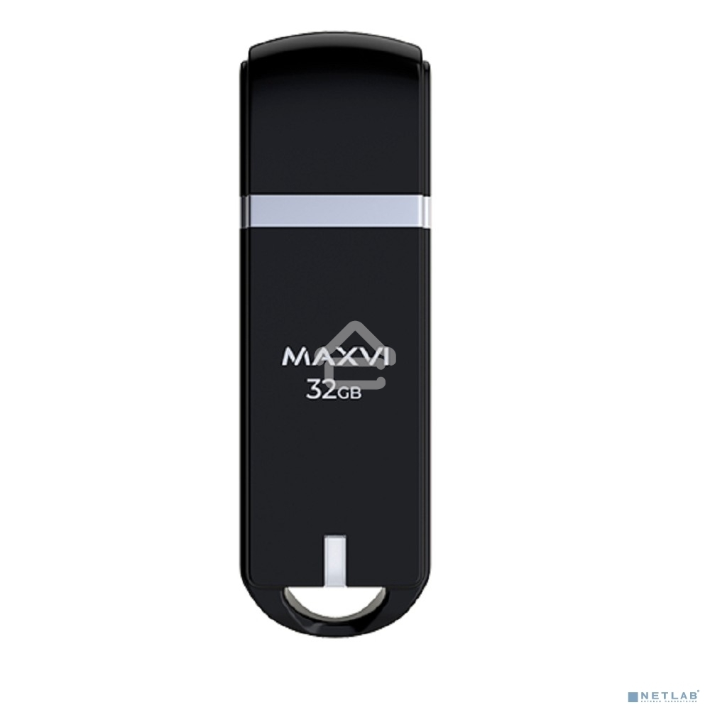 Флешка USB R/W Maxvi P3 32GB USB 2.0 black, монолит с колпачком, ABS пластик