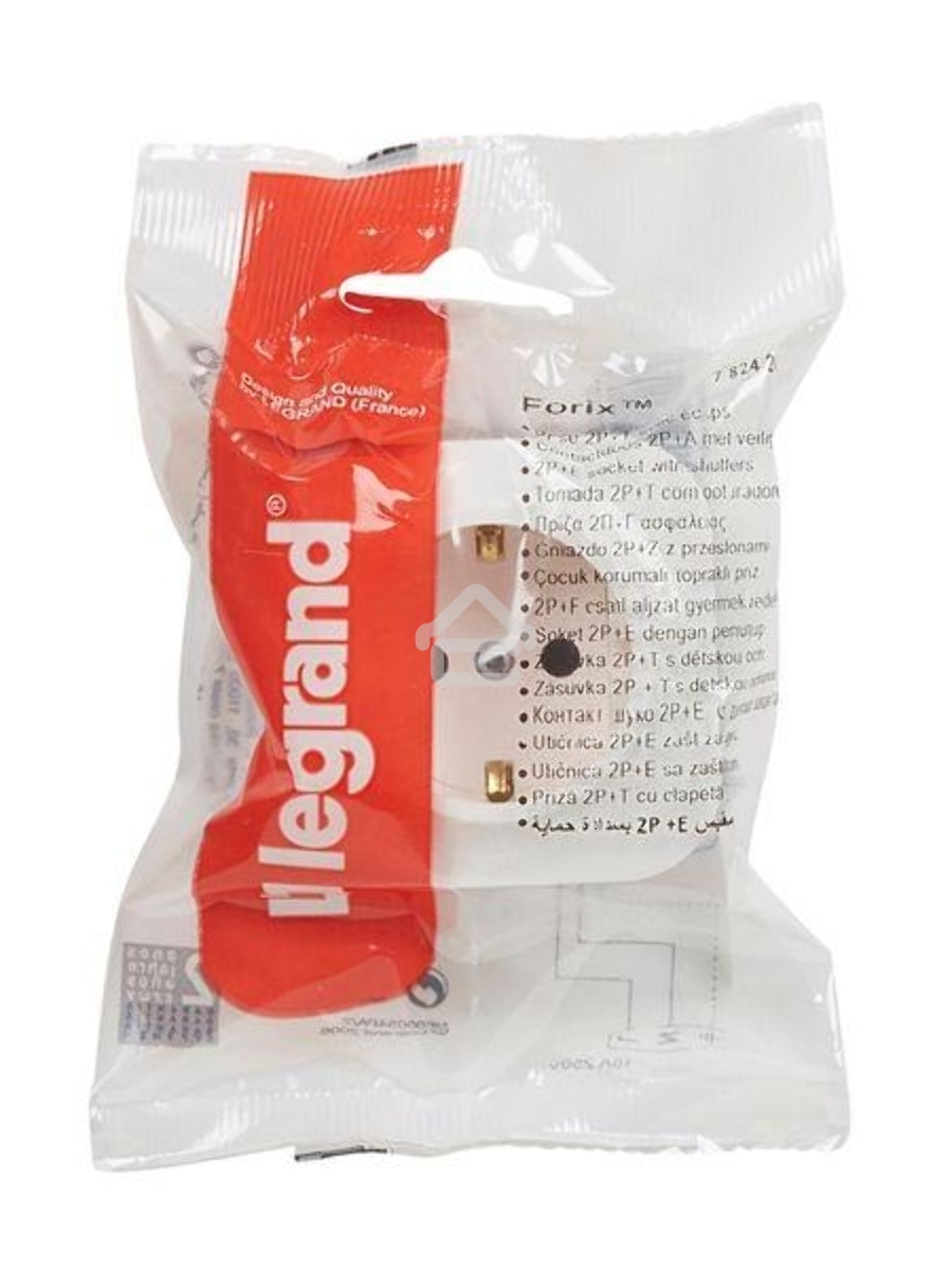 Розетка с заземлением с защитными шторками (Белая) Legrand 782220