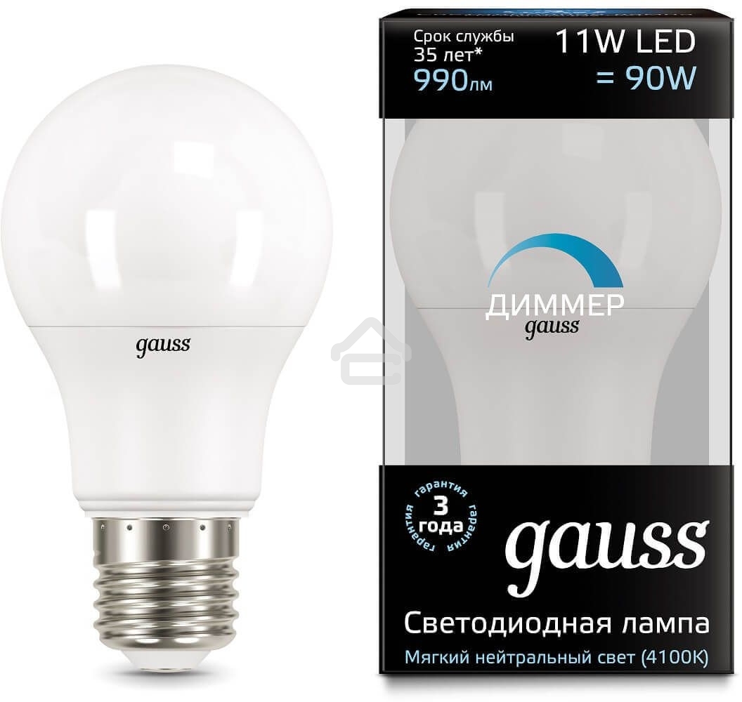 Лампа Gauss LED A60-dim E27 11W 990lm 4100К SQ102502211-D