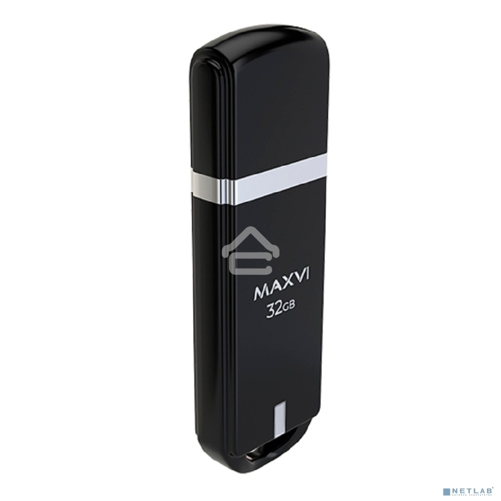 Флешка USB R/W Maxvi P3 32GB USB 2.0 black, монолит с колпачком, ABS пластик