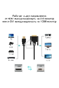 Кабель HDMI AM/DVI(24+1)M, 5м, CU, 1080P@60Hz, 2F, VCOM <CG484GD-5M>