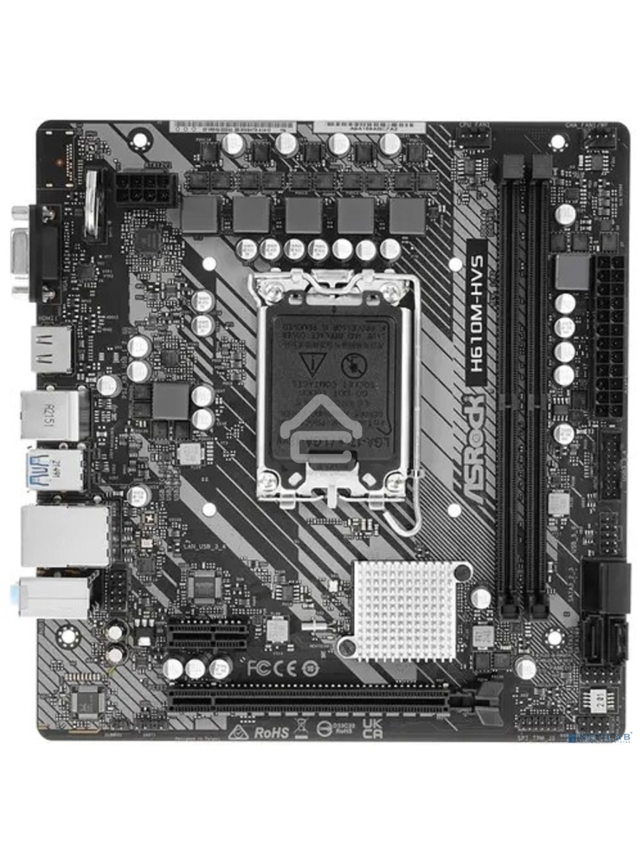 Материнская плата ASRock H610M-HVS, LGA 1700, Intel H610, 2xDDR4, 4xSATA, 1xPCIe 4.0 x16, 1xPCIe x1, 1xHDMI, 1xVGA, 1x 1Gb LAN, 2xUSB-A 3.2 Gen 1, 4xUSB 2.0, 3x3.5 мм, 7.1, mATX