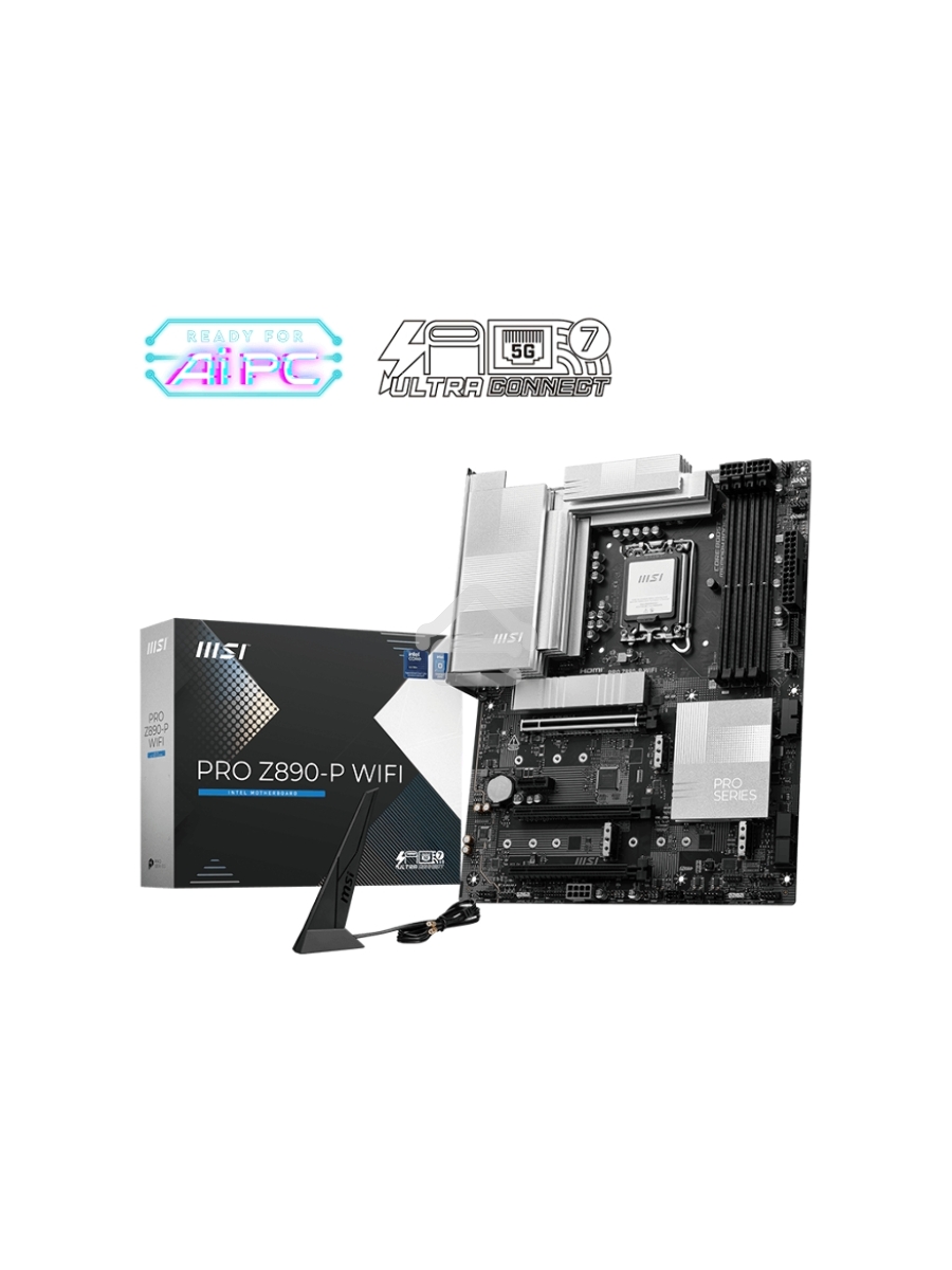 Материнская плата MSI PRO Z890-P WIFI, LGA 1851, Intel Z890, 4xDDR5, 4xSATA, 4xM.2, 1xPCIe 5.0 x16, 2xPCIe 4.0 x4, 1xPCIe 3.0 x1, 1xHDMI, 1xDP, 1xUSB-C Thunderbolt 4, 1xUSB-C 3.2 Gen 2, 1x 5Gb LAN, 2xUSB-A 3.2 Gen 1, 1xUSB-A 3.2 Gen 2, 4xUSB-A 2.0, 3x3.5 