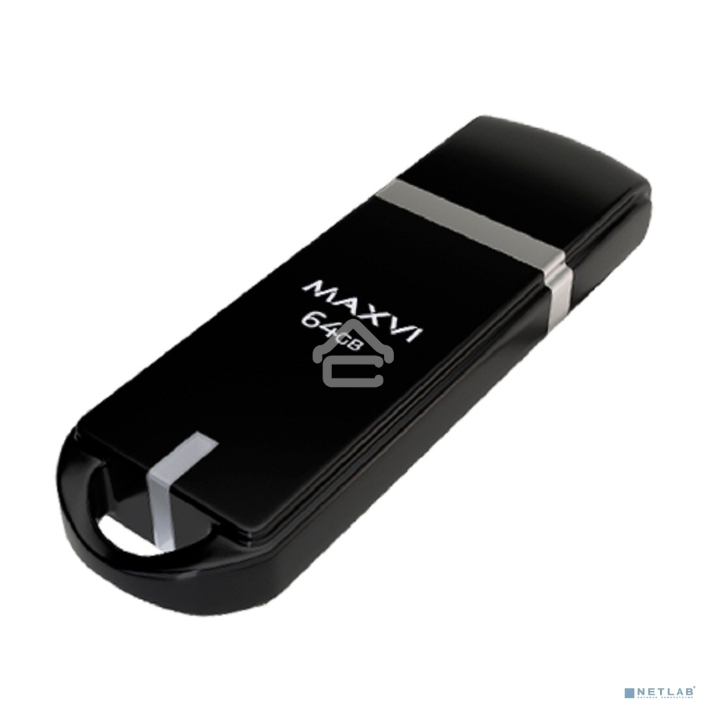 Флешка USB R/W Maxvi P3 64GB USB 2.0 black, монолит с колпачком, ABS пластик