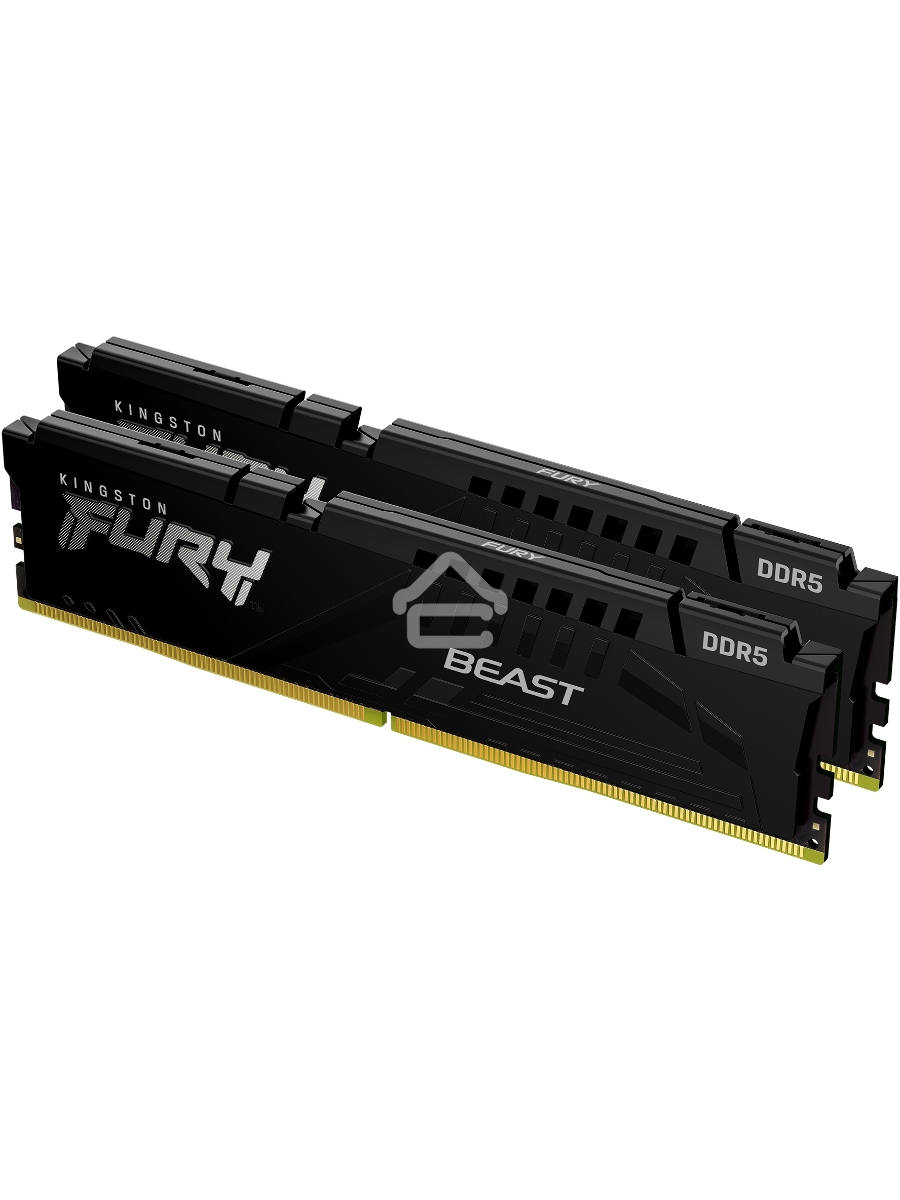 Оперативная память Kingston Fury Beast, DDR5, 32GB (2x16GB), 5200MHz, CL40, DIMM, радиатор, чёрный