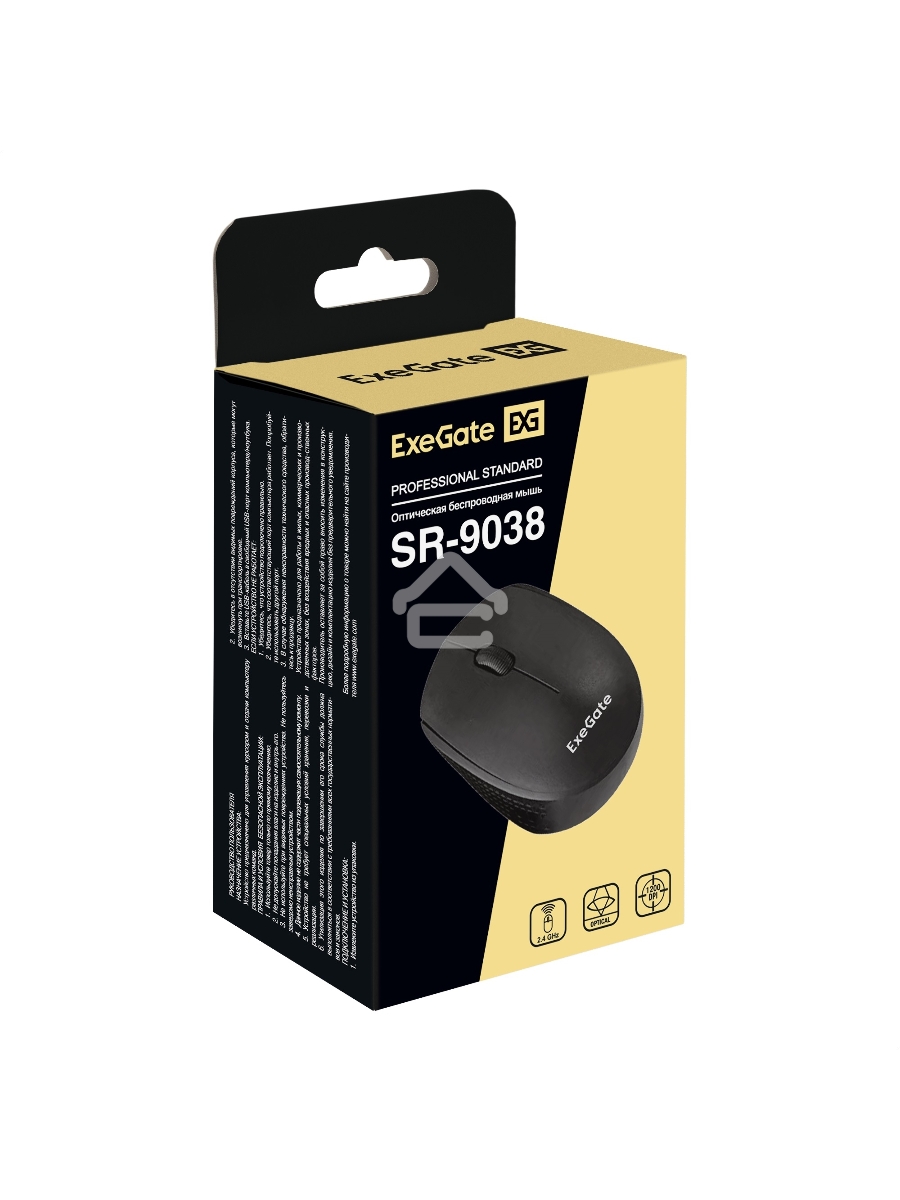 Мышь беспроводная ExeGate Professional Standard SR-9038 черный, 1200 dpi, радиоканал, USB, кнопки - 3
