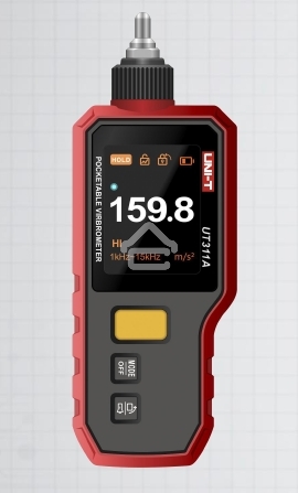 Виброметр UNI-T UT311A Ускорение (O-P): 0,1~199,9 м/с², частотная характеристика: 10 Гц-15 кГц, Скорость (RMS): 0,1~199,9 мм/с, частотная характеристика: 10 Гц~1,5 кГц, Смещение (PP): 0,001 ~ 1999 мкм, частотная характеристика: 10 Гц ~ 1 кГц фонарик, пово
