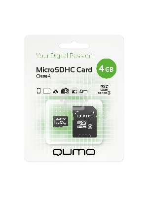Флэш карта QUMO QM4GMICSDHC4 4Gb MicroSDHC Class 4, SD adapter