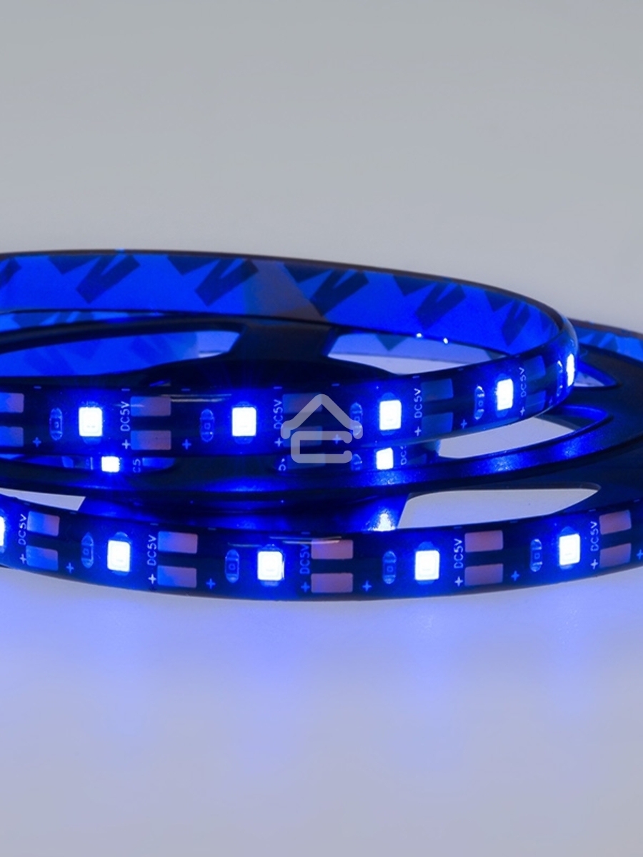 Лента LED с USB коннектором 5 В, 8 мм, IP65, SMD 2835, 60 LED/m, цвет свечения синий