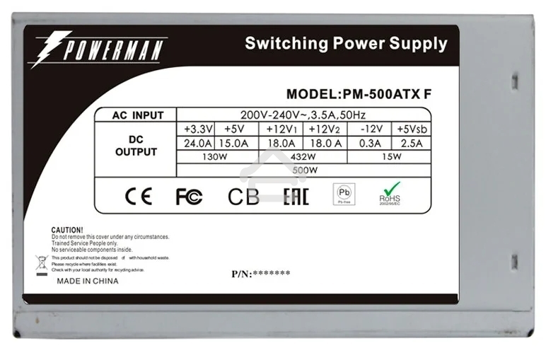 Блок питания Inwin/Powerman PM-500ATX-F, 500Вт, 120мм, серый