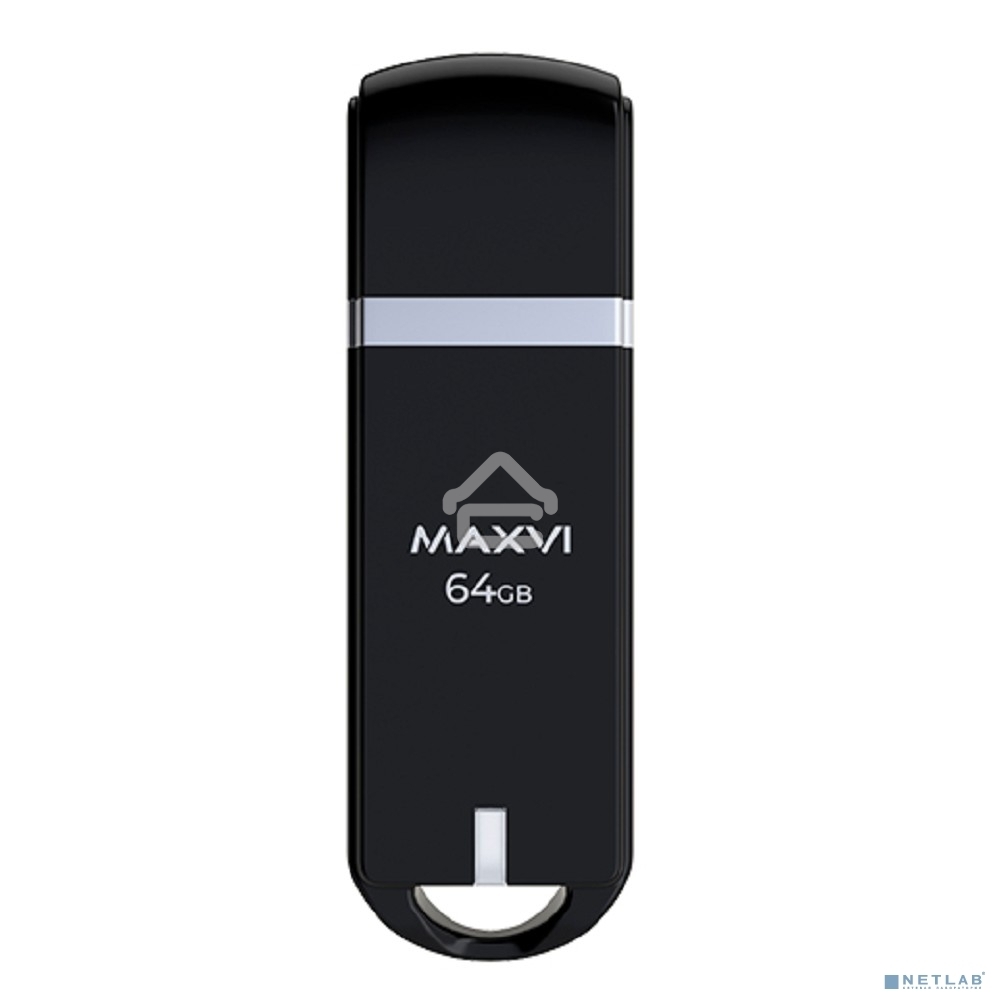 Флешка USB R/W Maxvi P3 64GB USB 2.0 black, монолит с колпачком, ABS пластик