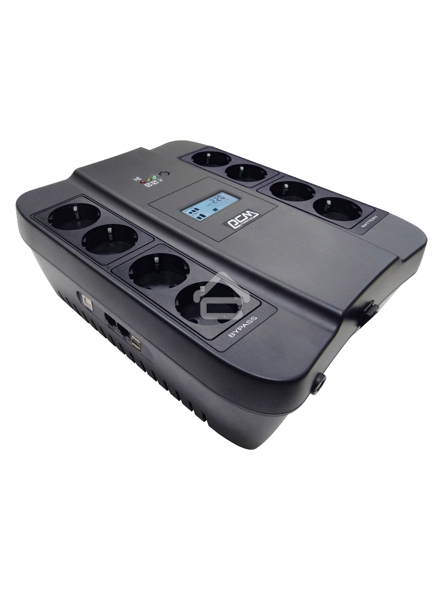 Источник бесперебойного питания Powercom Back-UPS SPIDER, Line-Interactive, LCD, AVR, 550VA/330W, Schuko, USB, black (1456259)