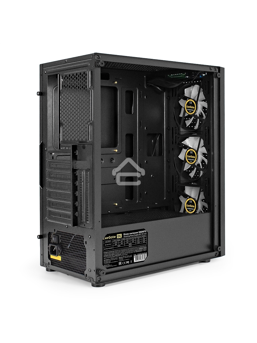 Корпус Miditower ExeGate EVO-8227-NPX500 (ATX, БП 500NPX с вент. 12см, 2*USB+1*USB3.0+HD Audio, черный, 3 вент. RGB, закаленное стекло)