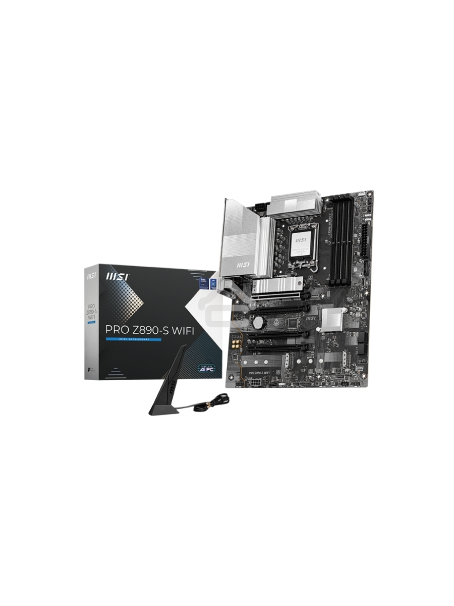 Материнская плата MSI PRO Z890-S WIFI, LGA 1851, Intel Z890, 4xDDR5, 4xSATA, 3xM.2, 1xPCIe 5.0 x16, 2xPCIe 4.0 x4, 1xHDMI, 1xDP, 1xUSB-C Thunderbolt 4, 1xUSB-C 3.2 Gen 2x2, 1x 2.5Gb LAN, 6xUSB-A 3.2 Gen 1, 3x3.5 мм, 7.1, ATX