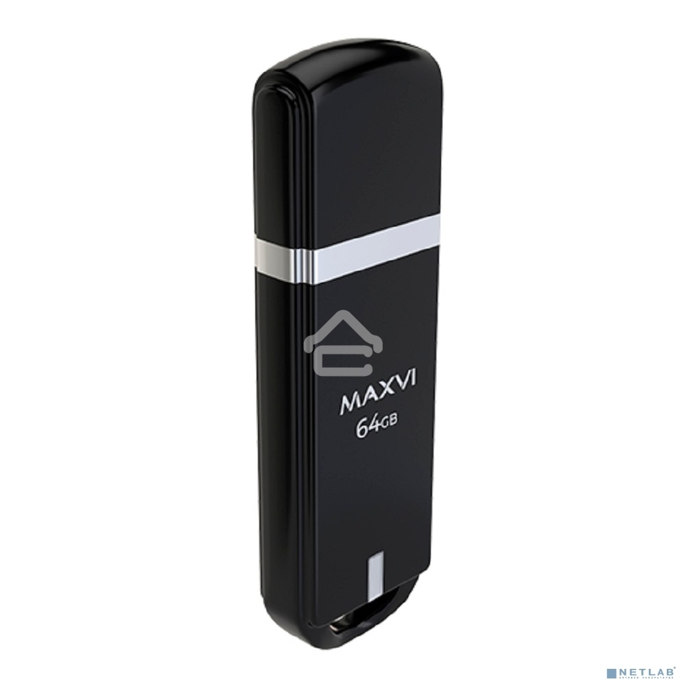 Флешка USB R/W Maxvi P3 64GB USB 2.0 black, монолит с колпачком, ABS пластик