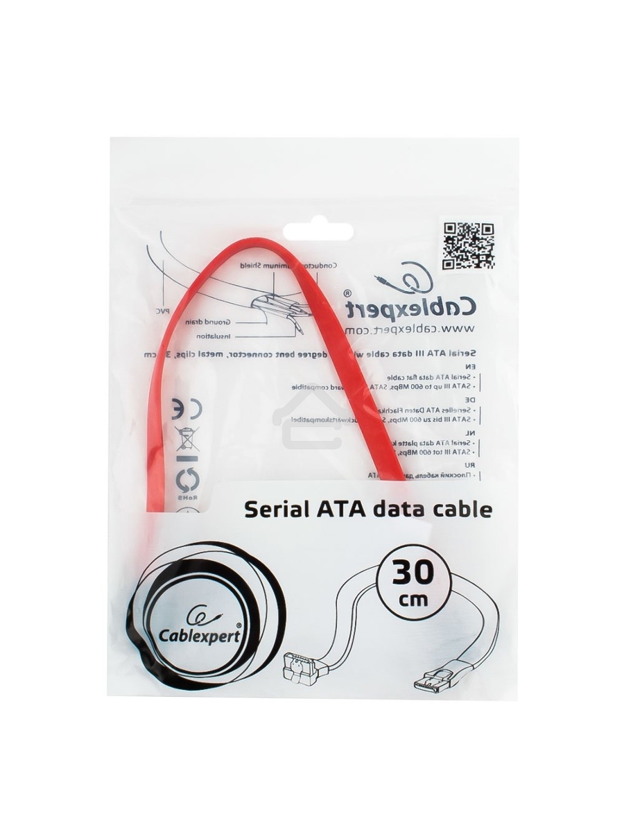 Кабель интерфейсный SATA Cablexpert CC-SATAM-DATA90-0.3M, 30см, угловой разъем, 7pin/7pin, защелка, пакет