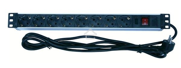 Блок розеток 19 (8шт)PDU с LED выкл.алюм.профиль 1U шнур 2м вилка DIN49440 (нем.станд.) PH12-8D1 ITK
