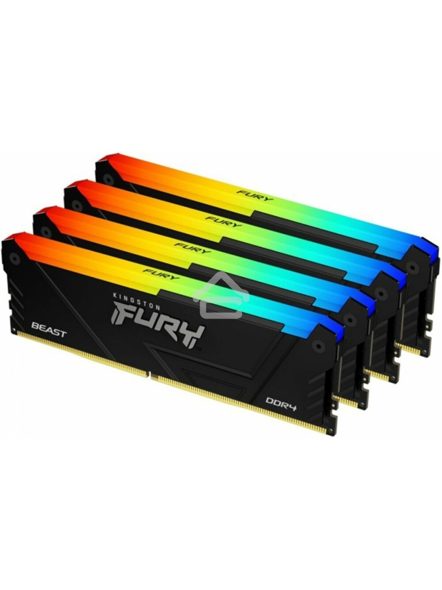 Оперативная память Kingston Fury Beast, DDR4, 64GB (4x16GB), 3200MHz, CL16, DIMM, с радиатором, RGB, чёрный