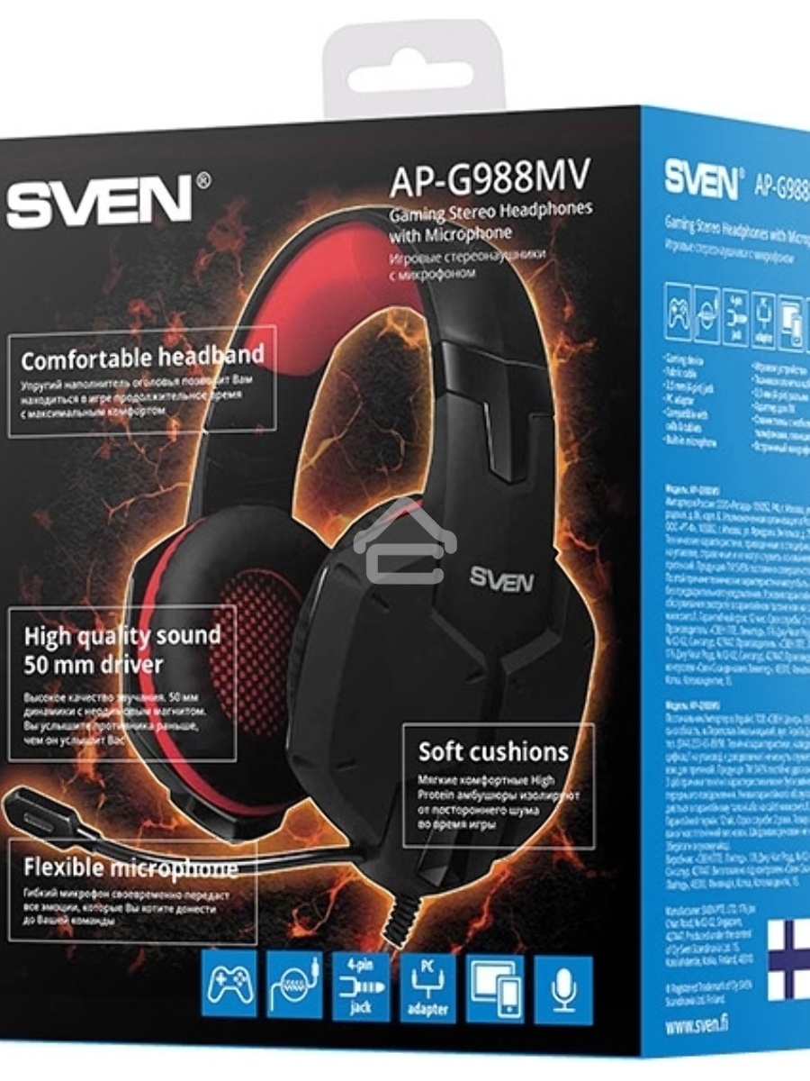 Игровые стереонаушники с микрофоном SVEN AP-G988MV, черный-красный Игровые стереонаушники с микрофоном SVEN AP-G988MV, черный-красный