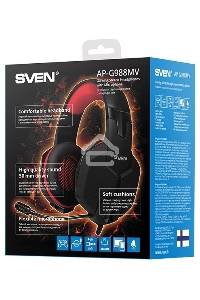 Игровые стереонаушники с микрофоном SVEN AP-G988MV, черный-красный Игровые стереонаушники с микрофоном SVEN AP-G988MV, черный-красный