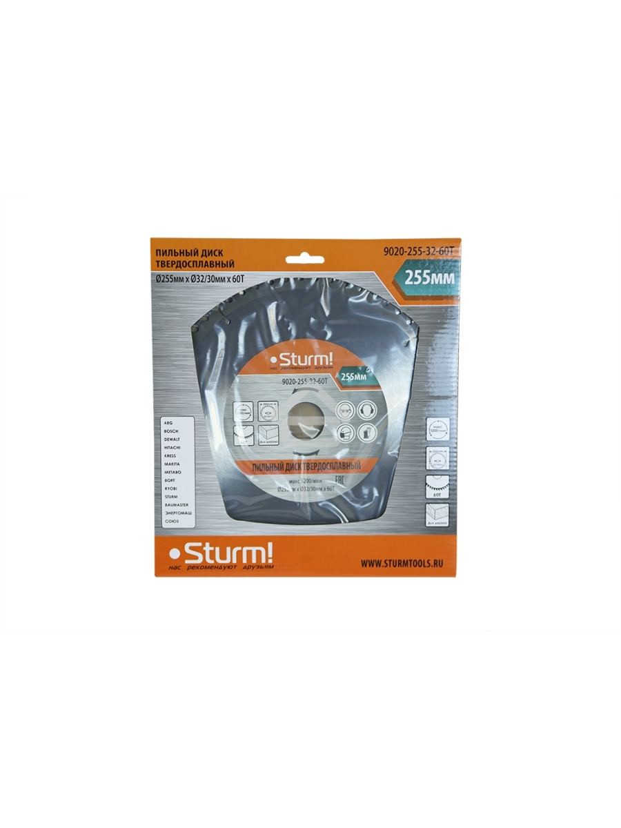 Диск Пильный Sturm! 9020-255-32-60T, размер 255x32x60 зубьев С ПЕРЕХОД. КОЛЬЦОМ НА 30 мм