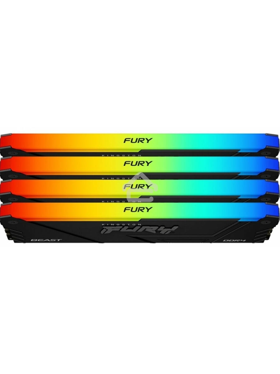 Оперативная память Kingston Fury Beast, DDR4, 64GB (4x16GB), 3200MHz, CL16, DIMM, с радиатором, RGB, чёрный