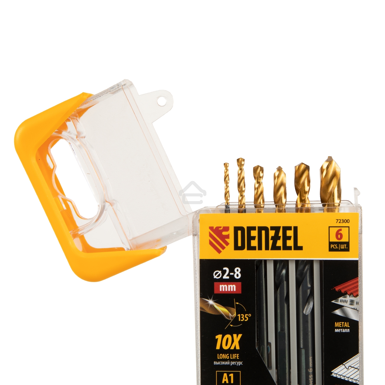 Набор сверл по металлу Denzel 2-3-4-5-6-8 мм, HSS-Tin, Golden Tip, 6 шт